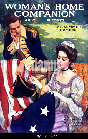 BETSY ROSS PREMIÈRE COUTURE DRAPEAU AMÉRICAIN JUILLET 1909 WOMAN'S HOME COMPANION COUVERTURE DE MAGAZINE Banque D'Images