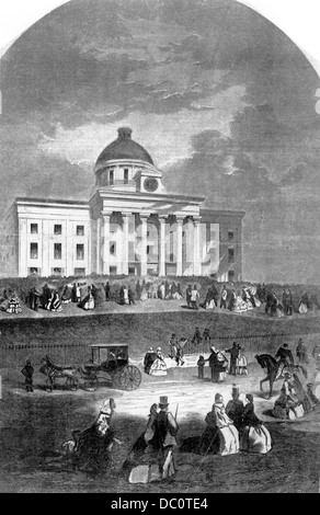 1800s 1860s 18 février 1861 JEFFERSON DAVIS INVESTITURE EN TANT QUE PRÉSIDENT DE L'ASC CONFEDERATE STATES AMERICA MONTGOMERY ALABAMA Banque D'Images