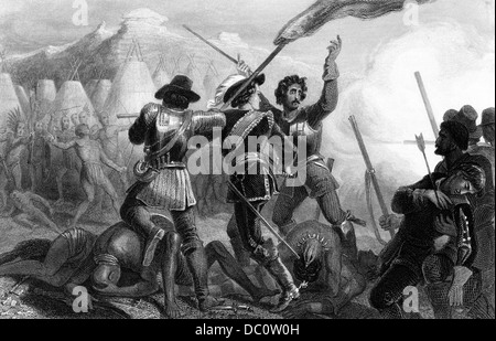 Années 1600 Années 1630 1637 BATAILLE DE LA GUERRE CONTRE LES COLONS PURITAINS PEQUOT INDIENS PEQUOT DANS CONNECTICUT USA Banque D'Images