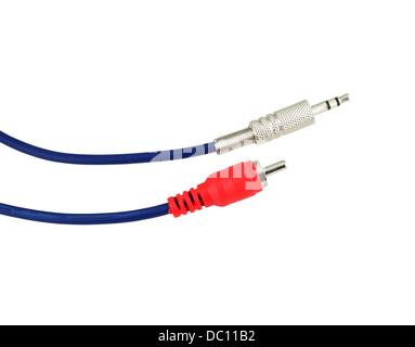 L'argent et le câble du connecteur jack rouge sur fond blanc Banque D'Images