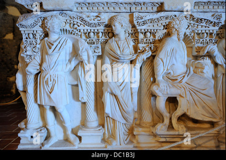 Détail de sarcophage en musée de Hiérapolis, Côte égéenne, Turquie Banque D'Images