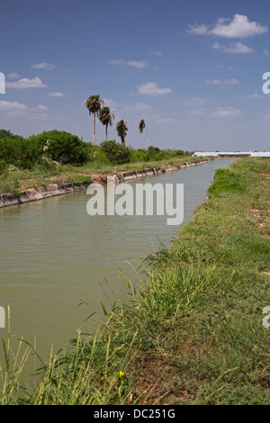Canal d'irrigation dans la vallée du Rio Grande du Texas Banque D'Images