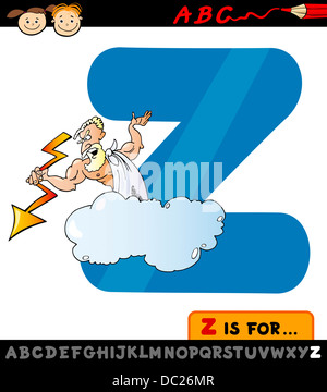 Cartoon Illustration de la lettre Z de l'Alphabet avec Zeus pour l'éducation des enfants Banque D'Images