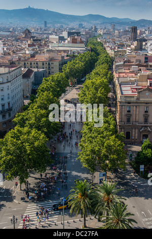 Haut de page vue sur La Rambla, Barcelone, Catalogne, Espagne Banque D'Images