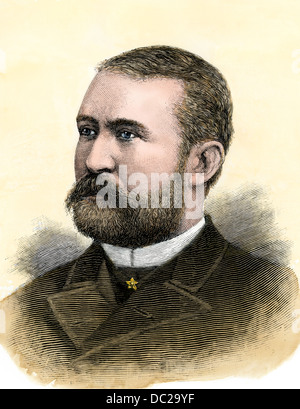 Frederick D. Grant, fils du Président U.S. Grant, ambassadeur des États-Unis en Autriche, en 1880. À la main, gravure sur bois Banque D'Images