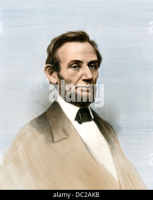 Le président des États-Unis Abraham Lincoln. À la main, gravure sur bois Banque D'Images