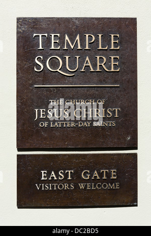 Inscrivez-vous à l'entrée de Temple Square, Salt Lake City, Utah, USA Banque D'Images