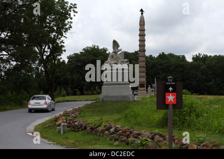 Panneau sur Doubleday Avenue indiquant la route de la visite automatique à travers le champ de bataille de Gettysburg, parc militaire national de Gettysburg, Pennsylvanie, États-Unis Banque D'Images