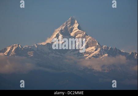 Machapuchre (6997m) ; en y aka Machhapuchhare de Pokhara, au Népal. Le coucher du soleil. Banque D'Images