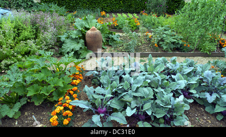 Les parcelles surélevée, cuisine, jardin avec plantes d'accompagnement pour dissuader les insectes ravageurs, Geoff Hamilton's Barnsdale Gardens, Rutland, UK. Banque D'Images