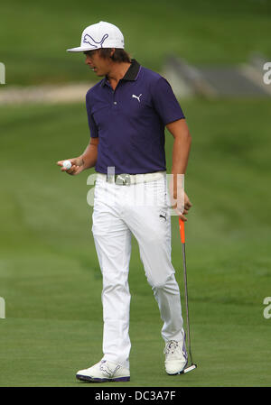 Rochester, New York, USA. Le 06 août, 2013. Rickie Fowler lors d'une ronde de pratique lors de la 95e Championnat de la PGA à Oak Hill Country Club à Rochester, New York. Credit : Action Plus Sport/Alamy Live News Banque D'Images