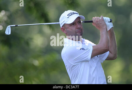 Rochester, New York, USA. Le 06 août, 2013. Rob Labritz pendant une ronde de pratique lors de la 95e Championnat de la PGA à Oak Hill Country Club à Rochester, New York. Credit : Action Plus Sport/Alamy Live News Banque D'Images