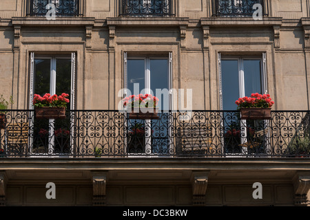 Paris appartement classique avec du fer et windowboxes Banque D'Images