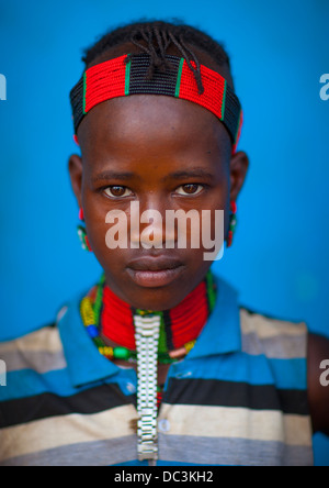 Hamer adolescent, Dimeka, vallée de l'Omo, Ethiopie Banque D'Images