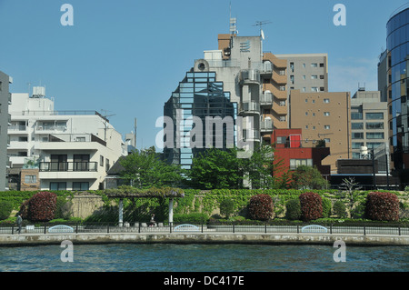 Bâtiment moderne sur la rivière Sumida Tokyo Japon Banque D'Images