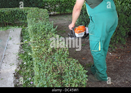 Un homme en couverture de fraisage city park Banque D'Images