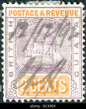 Guyane britannique - circa 1889 : timbre-poste imprimé en Guyane britannique, est illustré, vers 1889 frégate Sandbach Banque D'Images