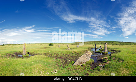 Les neuf pierres de Altarnun un cercle de pierres isolé sur Bodmin Moor en Cornouailles Banque D'Images