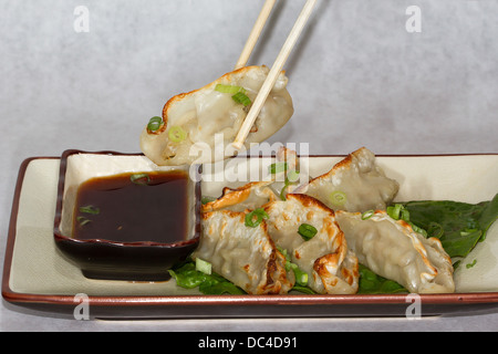 Authentic Japanese Food photographiés avec un flair de l'Amérique contemporaine. Quenelles japonais avec de la sauce soja. Banque D'Images