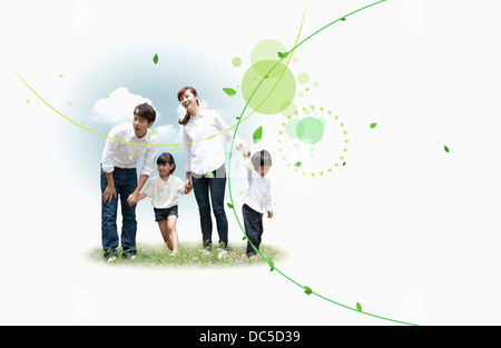 Illustration sur une photo d'une famille Banque D'Images