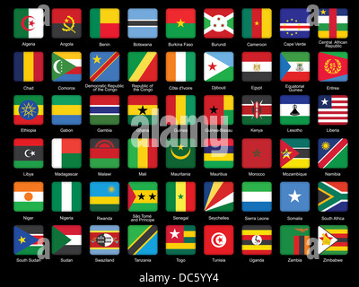 Ensemble de drapeaux de l'Afrique noire sur les icônes Banque D'Images