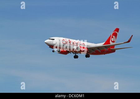 Airberlin, Boeing 737-700 D-ABLF en approche finale à l'aéroport de Copenhague, CPH, Kastrup, Danemark Banque D'Images