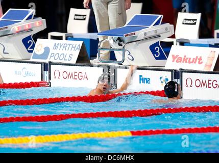 Akihiro Yamaguchi (Japon), 28 juillet 2013 - Natation : Championnats du Monde de Natation FINA le 100 m brasse chauffe au Palau Sant Jordi arena à Barcelone, Espagne. (Photo par D. Nakashima/AFLO) Banque D'Images