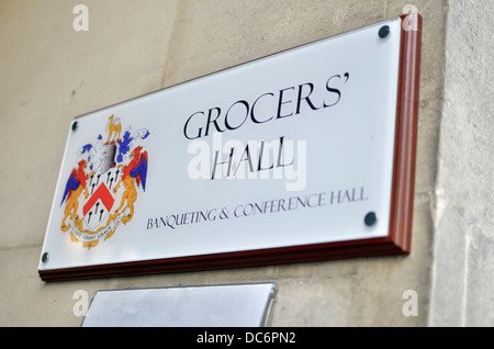 Plaque à l'extérieur du magasin d' Hall, Princes Street, City of London, Londres, Royaume-Uni. Banque D'Images