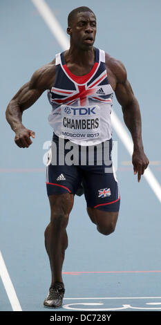 Moscou, Russie. 10 août, 2013. Dwain Chambers de Grande-Bretagne est en compétition dans l'épreuve du 100m chauffe pendant la 14e es Championnats du monde d'athlétisme au stade Luzhniki de Moscou, Russie, 10 août 2013. Photo : Michael Kappeler/dpa/Alamy Live News Banque D'Images