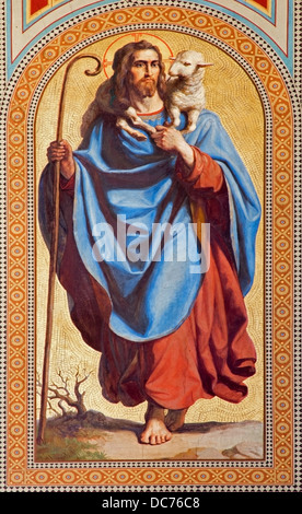 Vienne - 27 juillet : fresque de Jésus Christ en tant que bon pasteur par Karl von Blaas de 19. 100. Dans la nef de l'église Altlerchenfelder Banque D'Images