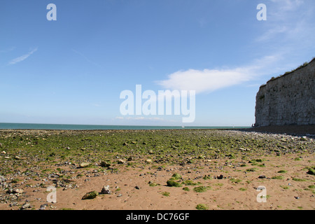 Les falaises de craie blanche à Josh bay beach, Broadstairs, Île de Thanet, dans le Kent, en Angleterre. Banque D'Images