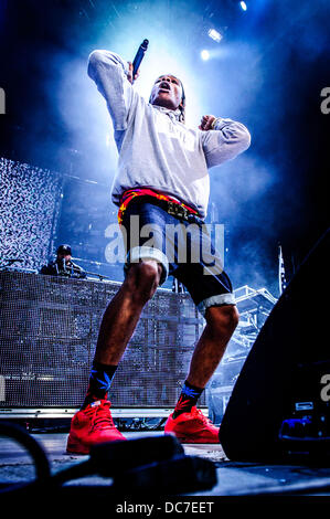 10 août 2013 - Toronto, Ontario, Canada - le rappeur américain A$AP ROCKY effectuée sur la scène à l'Amphithéâtre Molson Canadian à Toronto au cours de la 'sous l'influence de la musique". (Crédit Image : © Vidyashev ZUMAPRESS.com)/Igor Banque D'Images