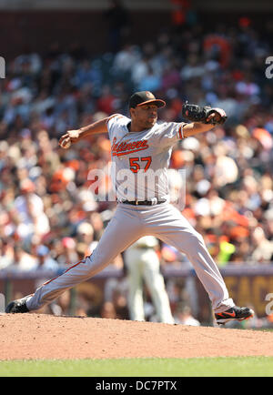 San Francisco, CA, USA. 10 août, 2013. Le 10 août 2013 San Francisco, CA.Baltimore Orioles pitcher Francisco Rodriguez au cours de l'action dans un match contre les Giants de San Francisco à AT & T Park à San Francisco, Californie. Les Giants ont remporté 3-2.Daniel Gluskoter/CSM/Alamy Live News Banque D'Images