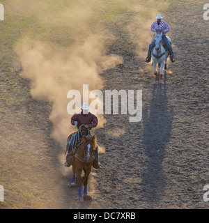 La pratique de Cowboy roping avant que le chef Joseph Jours Rodeo dans Joseph, Oregon. Banque D'Images