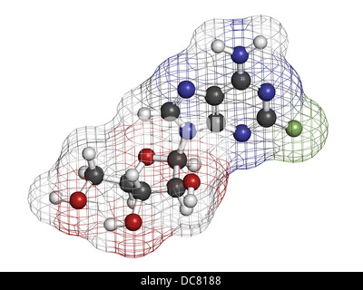 Cancer du sang de fludarabine, structure chimique des drogues. Les atomes sont représentés comme des sphères avec codage couleur classiques Banque D'Images