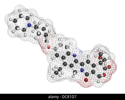 L'irinotécan médicament de chimiothérapie du cancer, la structure chimique. Les atomes sont représentés comme des sphères avec codage couleur classiques Banque D'Images