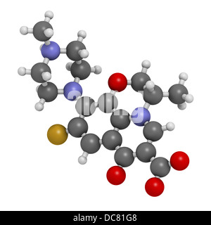 Médicament antibiotique lévofloxacine (classe des fluoroquinolones), la structure chimique. Les atomes sont représentés comme des sphères. Banque D'Images