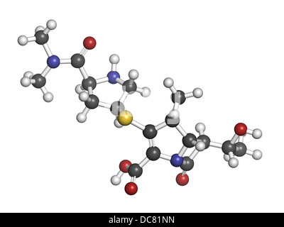 Méropénem antibiotique à large spectre (classe des carbapénèmes), la structure chimique des atomes sont représentés comme des sphères. Banque D'Images