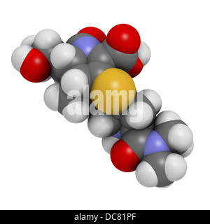 Méropénem antibiotique à large spectre (classe des carbapénèmes), la structure chimique des atomes sont représentés comme des sphères. Banque D'Images