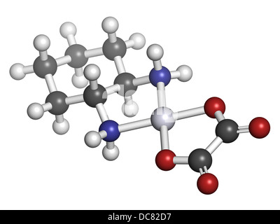 L'oxaliplatine cancer médicament de chimiothérapie, la structure chimique. Les atomes sont représentés comme des sphères avec codage couleur classiques Banque D'Images