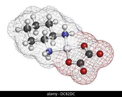 L'oxaliplatine cancer médicament de chimiothérapie, la structure chimique. Les atomes sont représentés comme des sphères avec codage couleur classiques Banque D'Images