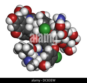 Glycopeptide Vancomycine antibiotique (classe), la structure chimique. Les atomes sont représentés comme des sphères de couleur classiques Banque D'Images