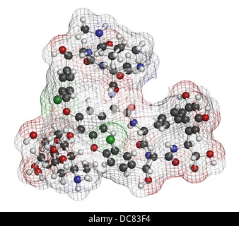 Glycopeptide Vancomycine antibiotique (classe), la structure chimique. Les atomes sont représentés comme des sphères de couleur classiques Banque D'Images