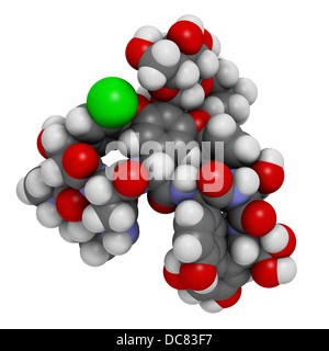 Glycopeptide Vancomycine antibiotique (classe), la structure chimique. Les atomes sont représentés comme des sphères de couleur classiques Banque D'Images