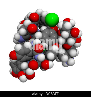 Glycopeptide Vancomycine antibiotique (classe), la structure chimique. Les atomes sont représentés comme des sphères de couleur classiques Banque D'Images