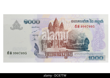 Riel cambodgien 1 000 note sur un fond blanc Banque D'Images