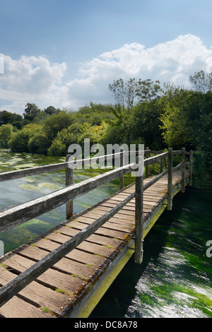 Passerelle au-dessus de la rivière à Itchen Ovington. Le Hampshire. L'Angleterre. UK. Banque D'Images