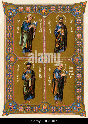 Les évangélistes Matthieu, Marc, Luc et Jean décrits en une miniature grecque du 11e siècle. Reproduction couleur Banque D'Images