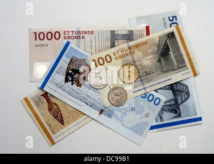 Couronne danoise, de pièces sur les billets Banque D'Images
