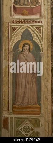 Claire d'assise tenant un lis, fresque byGiotto di Bondone dans la chapelle Bardi de la basilique Santa Croce de Florence, Italie Banque D'Images